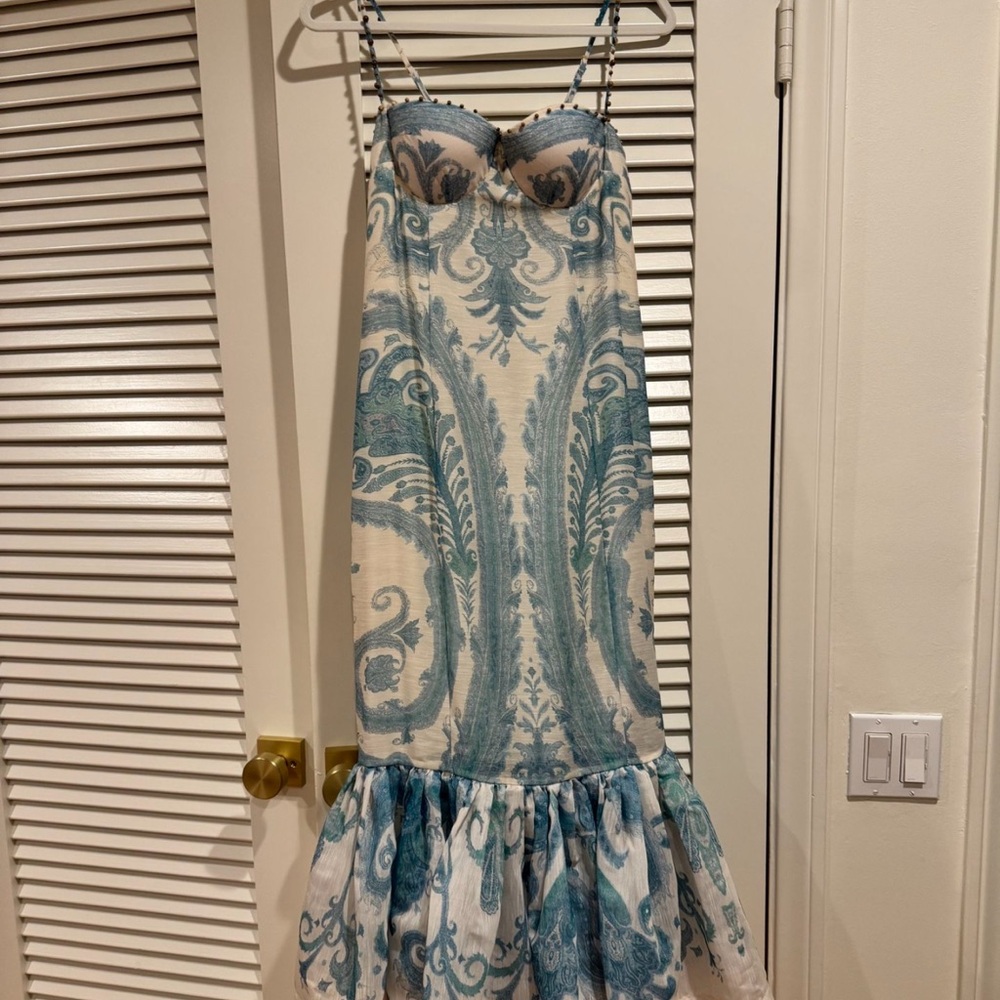 Blue and White Strapless Dress